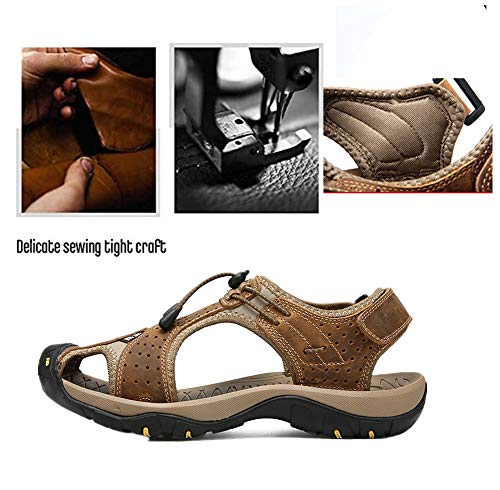 Sandalias Deportivas Hombres Verano Exterior Senderismo Zapatos Trekking Casual Zapatos de Montaña Cuero Sandalias de Playa,Azul (Marrón Oscuro, 47)