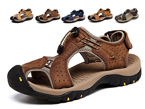 Sandalias Deportivas Hombres Verano Exterior Senderismo Zapatos Trekking Casual Zapatos de Montaña Cuero Sandalias de Playa,Azul (Marrón Oscuro, 47)