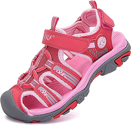 Sandalias Niña Verano Punta Cerrado Velcro Deportivas Playa Chanclas Antideslizante Zapatillas Infantiles Transpirable Zapatos Senderismo Escarpines Trekking Rosa Talla 34