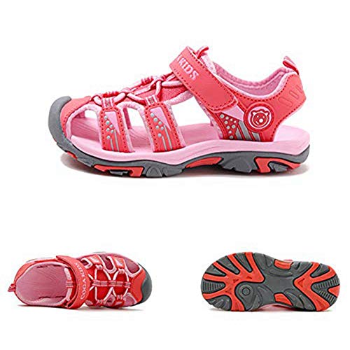 Sandalias Niña Verano Punta Cerrado Velcro Deportivas Playa Chanclas Antideslizante Zapatillas Infantiles Transpirable Zapatos Senderismo Escarpines Trekking Rosa Talla 34