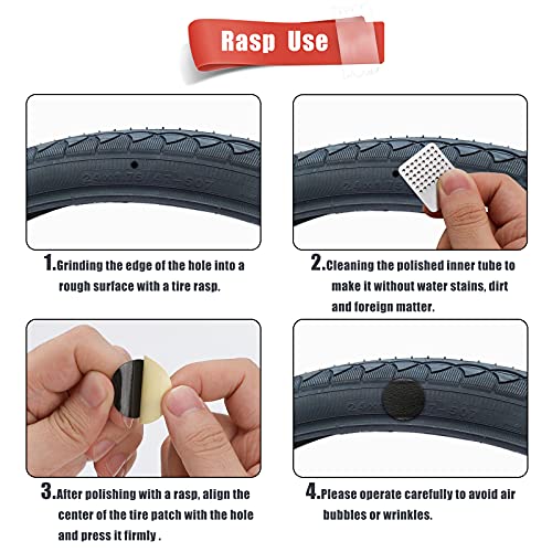 SAVITA 24 Piezas Kit de Reparación de Parches para Llantas de Bicicleta Parches Autoadhesivos Sin Pegamento para Llantas de Bicicleta con Escofinas Metálicas para Bicicletas de Carretera y Montaña