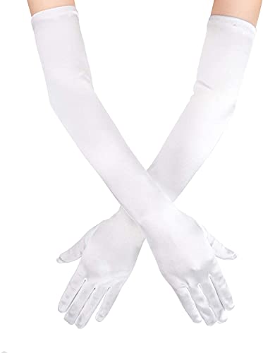 SAVITA Guantes Bianchi Guantes Lunghi Donna Guanti da Sera Guanti di Raso White Long Opera Gloves