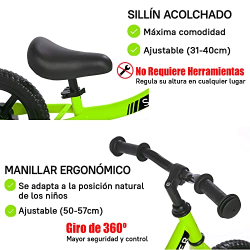 Sawyer - Bicicleta Sin Pedales Ultraligera - Niños 2, 3, 4 y 5 Años (Verde)