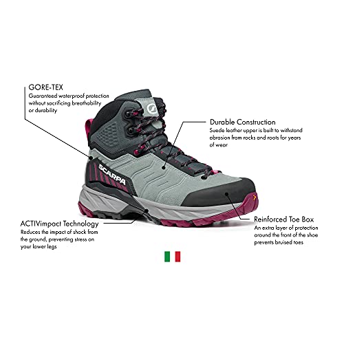 Scarpa Rush Trek WMN GTX - Botas de senderismo impermeables para mujer con Goretex, Conifer Raspberry, 40.5 EU