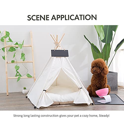 Scnbom Tienda de campaña Mascotas Perros Gatos Casas Tipi Colchón Cama para Pets Teepee Dog extraíble y Lavable (L:60X60X70CM,Blanco)