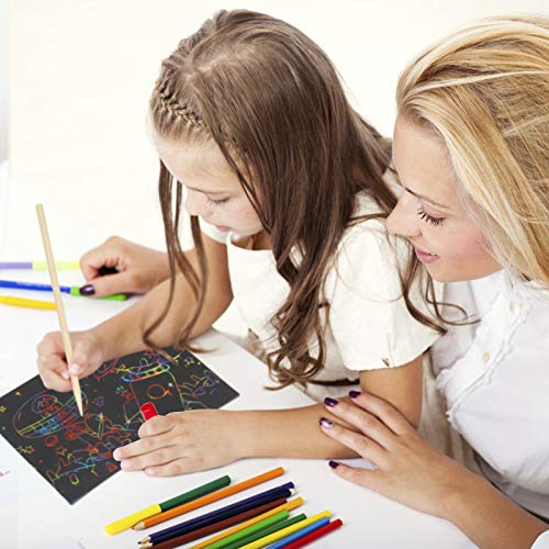 Scratch Art LANMOK Rascar Creativas Papel Manualidades con Rabados Dibujo scratch láminas decoración DIY para niños pintar rascando dibujos infántiles coloridos con plantillas y pencil de madera