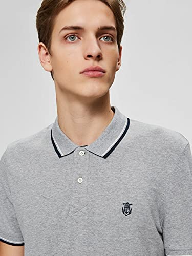 SELECTED HOMME Slhnewseason SS Polo W Noos Camisa, Medium Grey Melange, L para Hombre