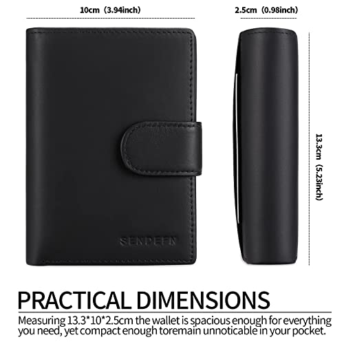 SENDEFN Cartera Hombre de Cuero, Billetera con Bloqueador RFID, Cartera Vertical para Hombre con 18 Ranuras para Tarjetas, 3 Ranuras para Billetes, 1Bolsillo para Monedas con Botón