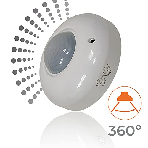 Sensor de Movimiento PIR, Detector Sensor de Movimiento de Superficie en techo 360º, Alcance 8m, AC 110-240V. Sensor de Infrarrojos