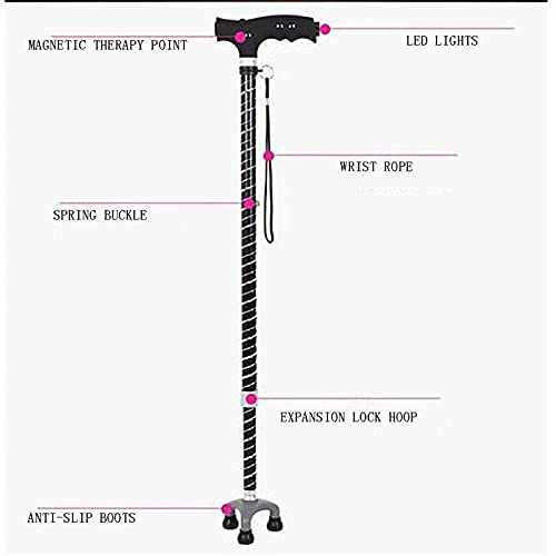 SGSDG AleacióN De Aluminio De PatróN Negro Bastones para Mayores Luz LED con Mango Antideslizante Bastón para Caminar Tres Patas Base Altura Ajustable Baston para Mayores para Ancianos