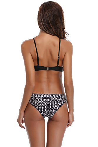 SHEKINI Mujer Conjunto de Bikini de Dos Piezas Almohadillas Bañador Estampar Trajes de Baña (Estilo A: Negro, Medium)