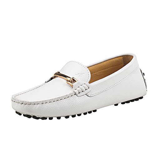 Shenduo Classic - Mocasines para Mujer, Piel – Loafers Multicolor – Zapatos Barcos y de Ciudad Confort D7067, Blanco, 38 EU
