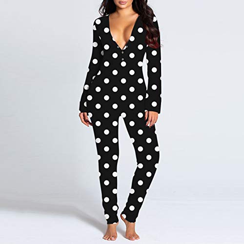 SHOBDW Pijama Sexy para Mujer Cuello En V con Botones Descubierta Pijama Una Pieza con Solapa Estampado Adolescentes Top Liquidación Venta(G,M)