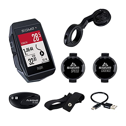 SIGMA SPORT ROX 11.1 EVO Negro Sensor Set | Ciclocomputador inalámbrico GPS y navegación, con sensores de velocidad, frecuencia cardiaca y cadencia de pedaleo | Navegación GPS en exteriores