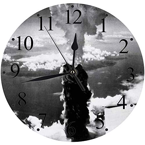 Silencioso Wall Clock Decoración de hogar de Reloj de Redondo,Atomic Wari Bomb History 9 Mushroom Cloud Bombardero y un Boeing más del 60 de agosto Después de Ri,para Hogar, Sala de Estar, el Aula