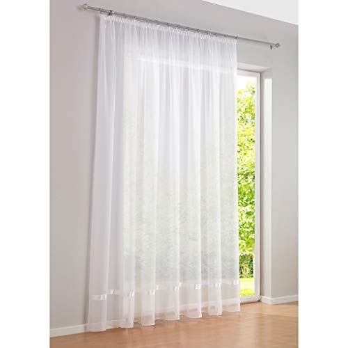 SIMPVALE 1 Panel Cortina Visillos Transparente de con con Ganchos Riel Cortinas Clásicas para Balcón Sala de Estar Dormitorio Habitación, 300x225cm, Cinta Blanco