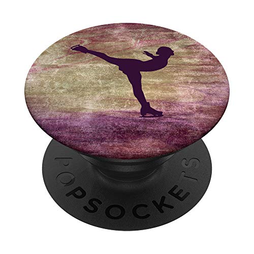 Skater Ciruela Silueta - Púrpura y Oro Vintage Fondo PopSockets PopGrip Intercambiable