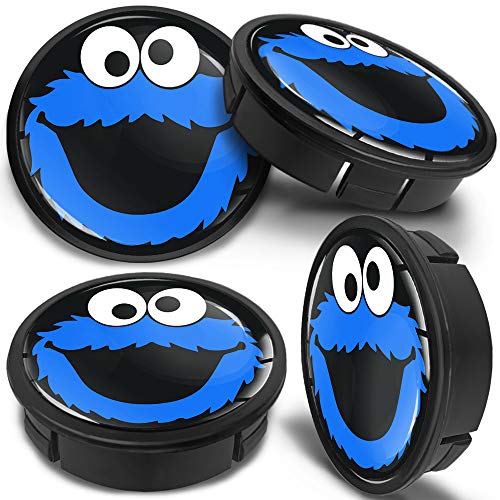 SkinoEu 4 x 60mm Universal Tapas de Rueda de Aleación Centro Centrales Tapacubos para Llantas Coche Tuning Negro Azul Elmo Cookie Monster CX 41