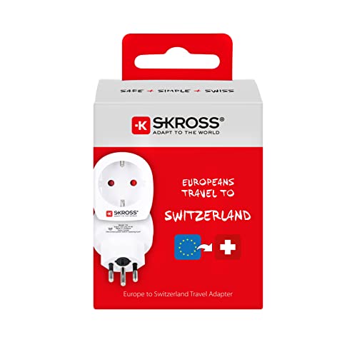 Skross 1.500205 Europe to Switzerland, Adaptador de viaje para viajar desde Europa a países que utilizan la norma suiza. Enchufe de salida: Suiza, Blanco