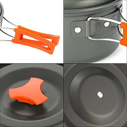 SKYSPER Utensilios Cocina Camping Set de Cocina Juego de Olla para Acampada 2-4 Persona Aluminio Kit de Utensilios de Cocina Ollas Sartén Acampar al Aire Libre para Camping Senderismo