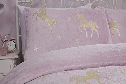 Sleepdown Juego de Funda de edredón Reversible de Franela con diseño de Unicornio y Estrellas de Rubor Reversible con Fundas de Almohada, Doble (200 cm x 200 cm)