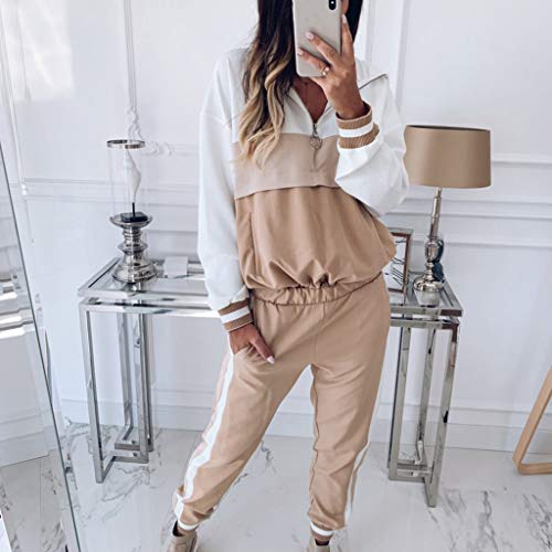 Sleeve Pants Suit Tracksuit Casual Sets Wear Sweatshirt Long Sport Women Sets Women Suits & Sets Pants Sets Women (Khaki, L)