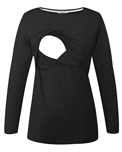 Smallshow Premamá Tops Camisas De Lactancia Materna De Manga Larga para Mujeres Black M