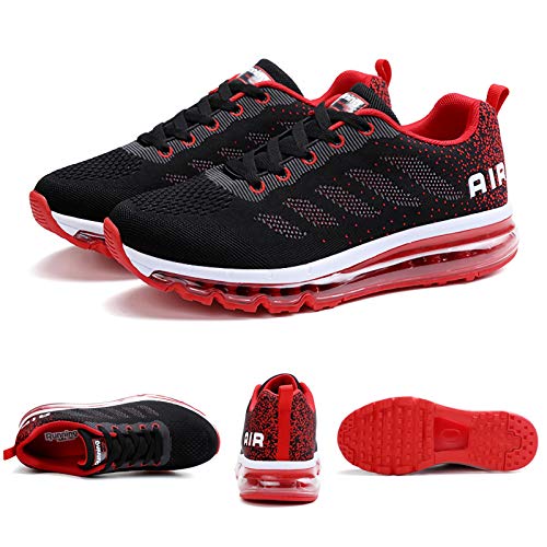 Smarten Zapatillas de Running Hombre Mujer Air Correr Deportes Calzado Verano Comodos Zapatillas Sport Black Red 42 EU