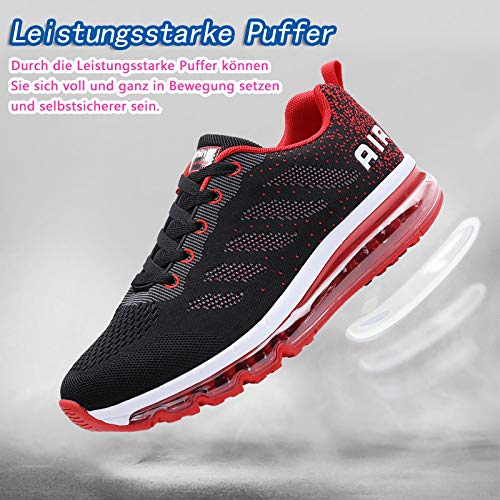 Smarten Zapatillas de Running Hombre Mujer Air Correr Deportes Calzado Verano Comodos Zapatillas Sport Black Red 42 EU