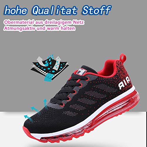 Smarten Zapatillas de Running Hombre Mujer Air Correr Deportes Calzado Verano Comodos Zapatillas Sport Black Red 42 EU