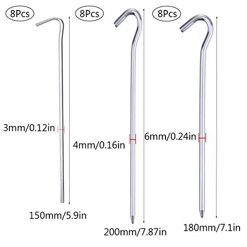 Smavles Piquetas para Tienda de Campaña 24 Piezas Clavos para Tiendas de Campaña Estacas para Tienda Ganchos para Toldos, Estanques y Jardinería, Senderismo