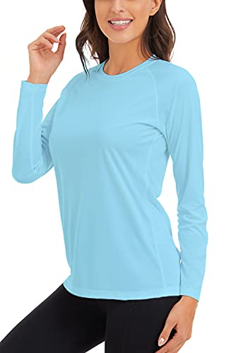 SMENG Camiseta de manga larga con protección solar UPF 50+ para mujer, secado rápido, senderismo, pesca, Azul, X-Large