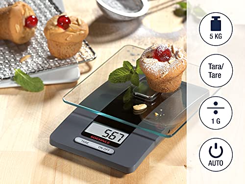 Soehnle Báscula de cocina Fiesta con gran pantalla LCD, peso digital con función de tara, balanza electrónica con precisión desde 1 g