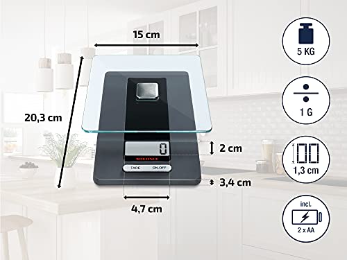 Soehnle Báscula de cocina Fiesta con gran pantalla LCD, peso digital con función de tara, balanza electrónica con precisión desde 1 g