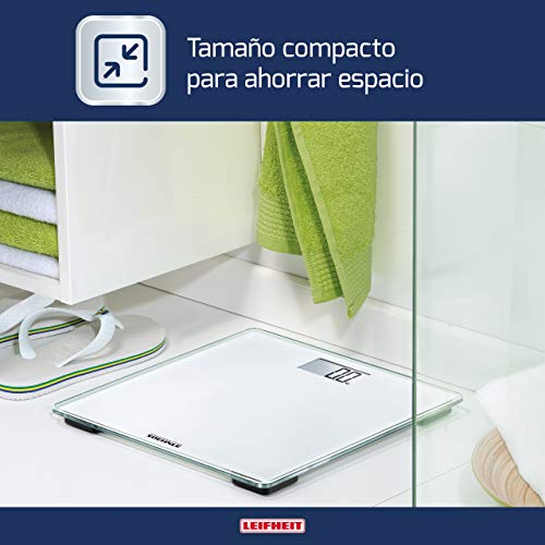 Soehnle Báscula digital Style Sense Compact 200, peso de baño en tamaño compacto, báscula corporal con pantalla LCD fácilmente legible, báscula plana