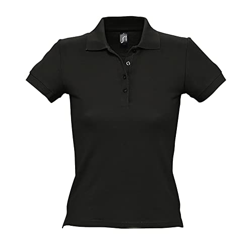 SOLS- Polo de Manga Corta de algodón piqué para Mujer (M) (Negro)