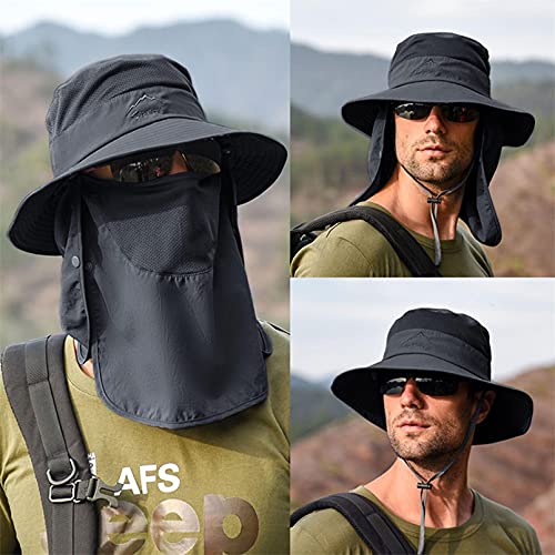 Sombrero para el Sol Hombre Mujer Gorra de Protección Solar Anti-UV Desmontable Ajustable Sombreros de Pesca Respirable Secado rápido Sombreros de Acampada (A2)