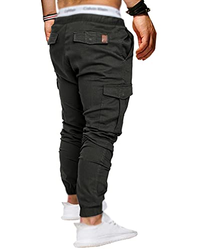 SOMTHRON Hombre Cinturón de Cintura elástico Pantalones de chándal de algodón Largo Jogging Pantalones de Carga Deportiva de Talla Grande Pantalones Cortos con Bolsillos Pantalones (DG-M)