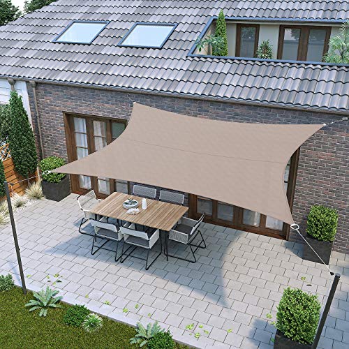 SONGMICS 2 x 3 m Vela Solar, Resistente al Agua Más Que 1000 mm, 93% Protección UV Vela Solar en Poliéster Resistente a Desgarro y Intemperie, para Patio de Jardín Terraza Camping, Color Topo GSH23TP