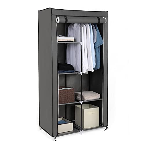 SONGMICS Armario de Tela, Organizador de Almacenamiento de Ropa con 2 Rieles Colgantes, 6 Estantes, Diseño Personalizable, 88 x 45 x 168 cm, para Dormitorio, Departamento, Gris RYG84G