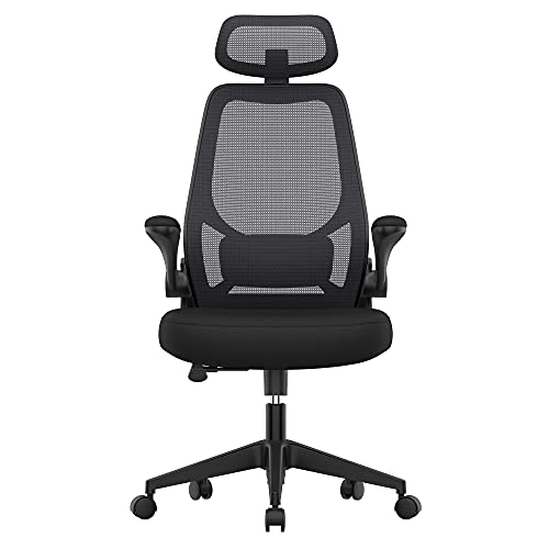 SONGMICS Silla de Oficina, Silla Ergonómica, Silla Giratoria, con Reposabrazos y Reposacabezas Ajustables, Tejido Transpirable, Altura Ajustable, Negro OBN087B01