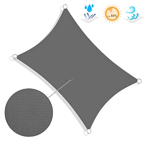 SONGMICS Vela Parasol de 3 x 5 m, Resistente al Agua Mínimo de 1000 mm, Protección UV93%, Poliéster, Resistente a Desgarros Intemperie, para Patio del Jardín, Terraza, Camping, Gris Ahumado GSH35GY