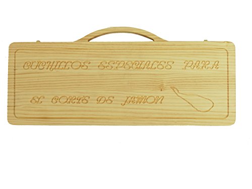 Sonpó Online - Modelo ECJNE - Pack de cuchillos para corte de jamón - Mangos de color negro y estuche de madera.