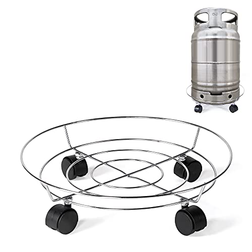 Soporte para Bombona y Botella de Gas Butano Metálico con Ruedas Giratorias 360º de Medida Universal, Resistente y Duradero que Soporta hasta 30kg de peso.