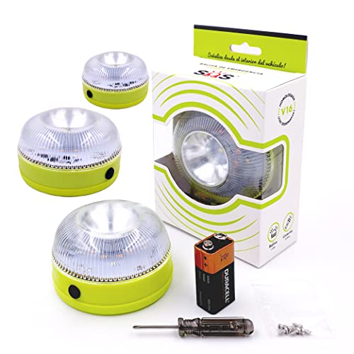 SOS Light Juego de 3 Luz V16 Homologada - Luz Emergencia Coche Homologado Dgt - Luz De Emergencia V16 Homologada - Help Flash con Doble Función, Linterna coches