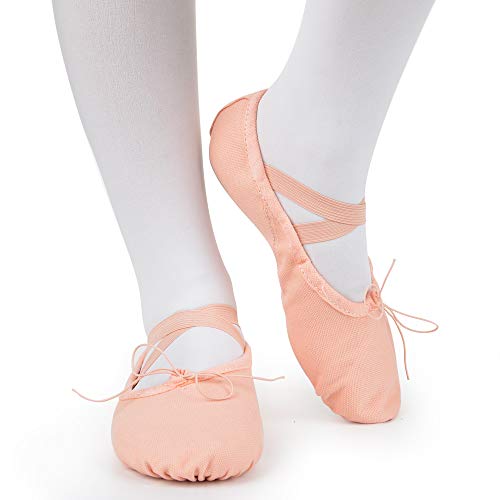 Soudittur Zapatillas Media Punta de Ballet - Calzado de Danza para Niña y Mujer Adultos Rosa Suela Partida de Cuero Tallas 33