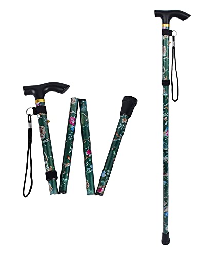 SPDYCESS Bastones Plegables, Estampado Flores Aluminio Ajustable Bastón Ligero Portátil Viaje Bastones Trekking Ergonómico Mango Antideslizante Alpenstock para Mujeres Hombres Excursionistas Mayores