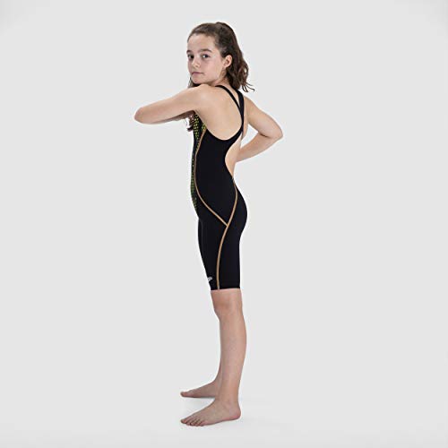 Speedo Fastskin Junior LZR Racer X Openback Kneeskin JF Traje Neopreno, Unisex niños, Black/Fluo Yellow/Rose Gold, 30