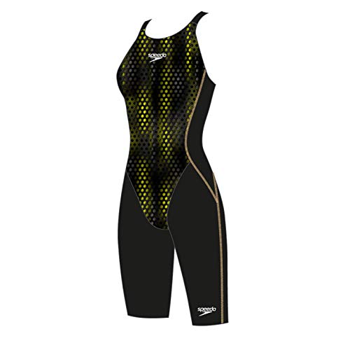 Speedo Fastskin Junior LZR Racer X Openback Kneeskin JF Traje Neopreno, Unisex niños, Black/Fluo Yellow/Rose Gold, 30