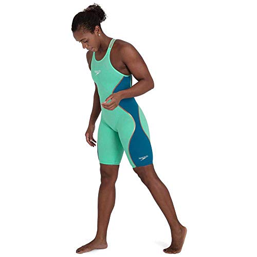 Speedo Fastskin LZR Pure Intent Openback Kneeskin Traje de baño, Mujer, Green Glow/Nordic Teal/Rose Gold/White, 20